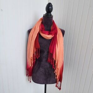 Rachele Burgundy Orange Ombré Scarf Fringe Viscose Soft 77"×28"